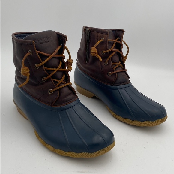 Sperry Navy and Brown Duck Boots women 11M leather rubber outdoor snow rain fall - Picture 11 of 11